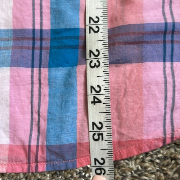 Talbots women’s blouse in pink and blue plaid with ruffle neckline size small - Picture 8 of 8